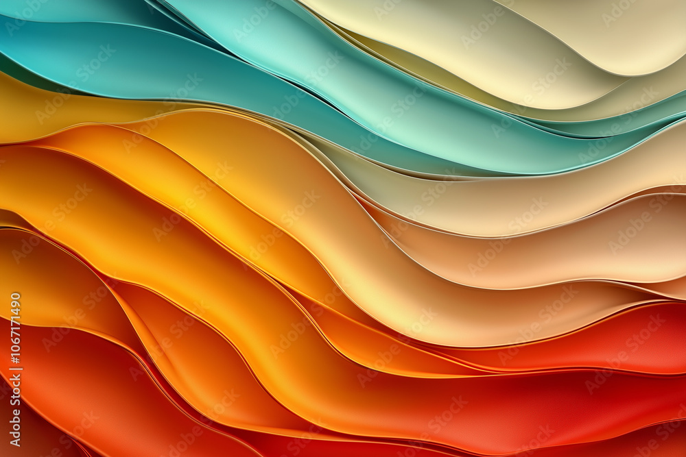 Obraz premium A vibrant display of curved fabric layers in various colors, creating a visually engaging composition with smooth textures and gradients.