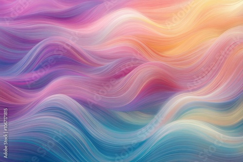 Abstract Pastel Rainbow Waves with Hair-Like Texture and Japanese-Style Pattern Design photo