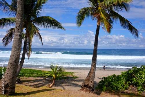 Palmenstrand auf der Tropen-Insel La Reunion, Indischer Ozean  photo