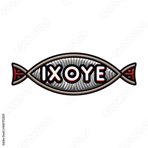 A stylized depiction of the Ichthys, the Christian fish symbol, featuring the Greek letter Chi (X) within the fish. photo