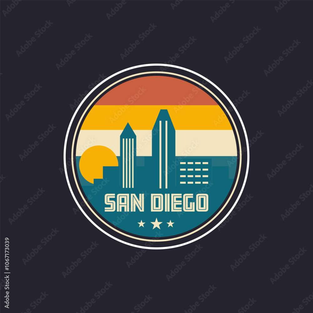 Fun vector design of San Diego silhouette suitable for stickers or prints Fun vector design of San Diego silhouette suitable for stickers or prints