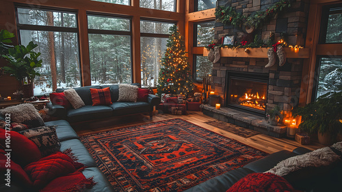 A cozy home with holiday decorations, including garlands, candles, and twinkling lights, creating a festive and warm atmosphere 