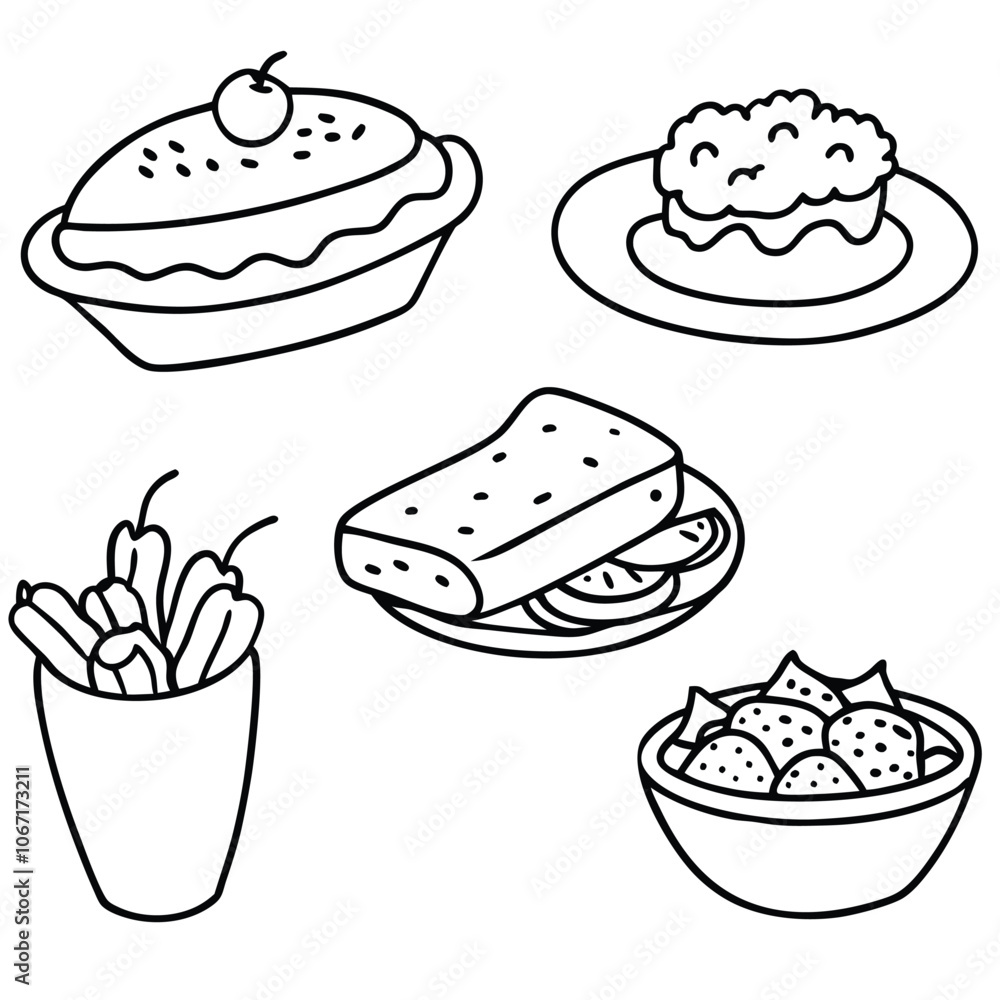 Line Art lunch food vector art collection on white background for healthy food project Line Art lunch food vector art collection on white background for healthy food project