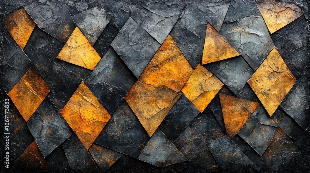 Abstract geometric pattern of black and gold tiles. Abstract geometric pattern of black and gold tiles.