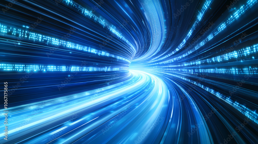 Cybernetic background of blue fast moving lights and futuristic shapes, with a tunnel effect. Futuristic. Illustration Cybernetic background of blue fast moving lights and futuristic shapes, with a tunnel effect. Futuristic. Illustration