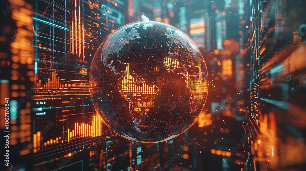 Holographic Globe Surrounded by Digital Elements Holographic Globe Surrounded by Digital Elements