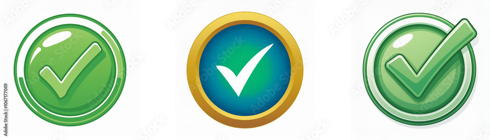 Three green checkmark icons, each with a slightly different style and appearance. Three green checkmark icons, each with a slightly different style and appearance.