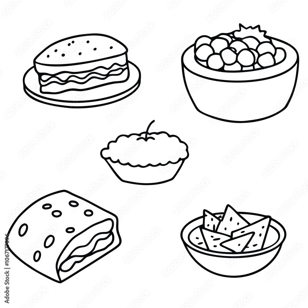Line Art lunch food vector art collection on white background for healthy food project Line Art lunch food vector art collection on white background for healthy food project