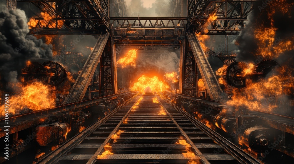 Obraz premium Burning camera isolated on black screen