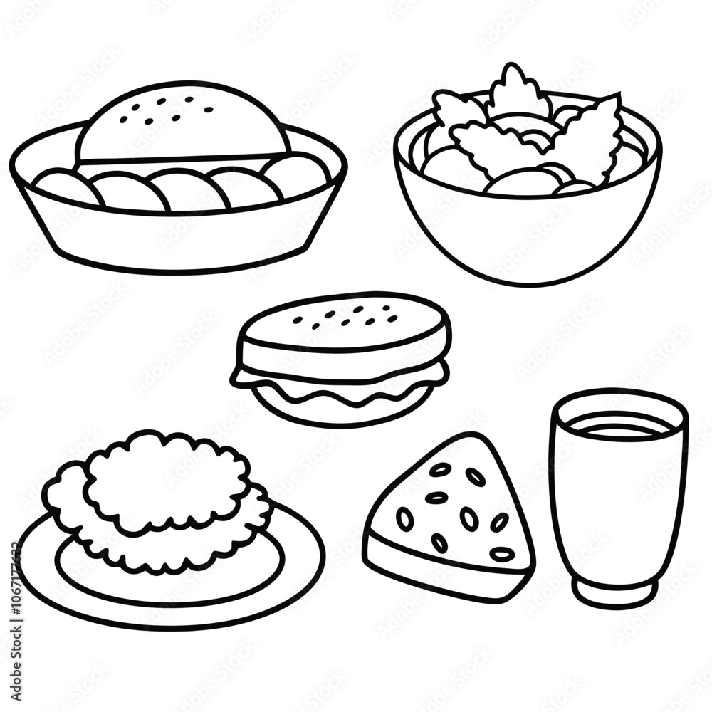Line Art lunch food vector art collection on white background for healthy food project Line Art lunch food vector art collection on white background for healthy food project