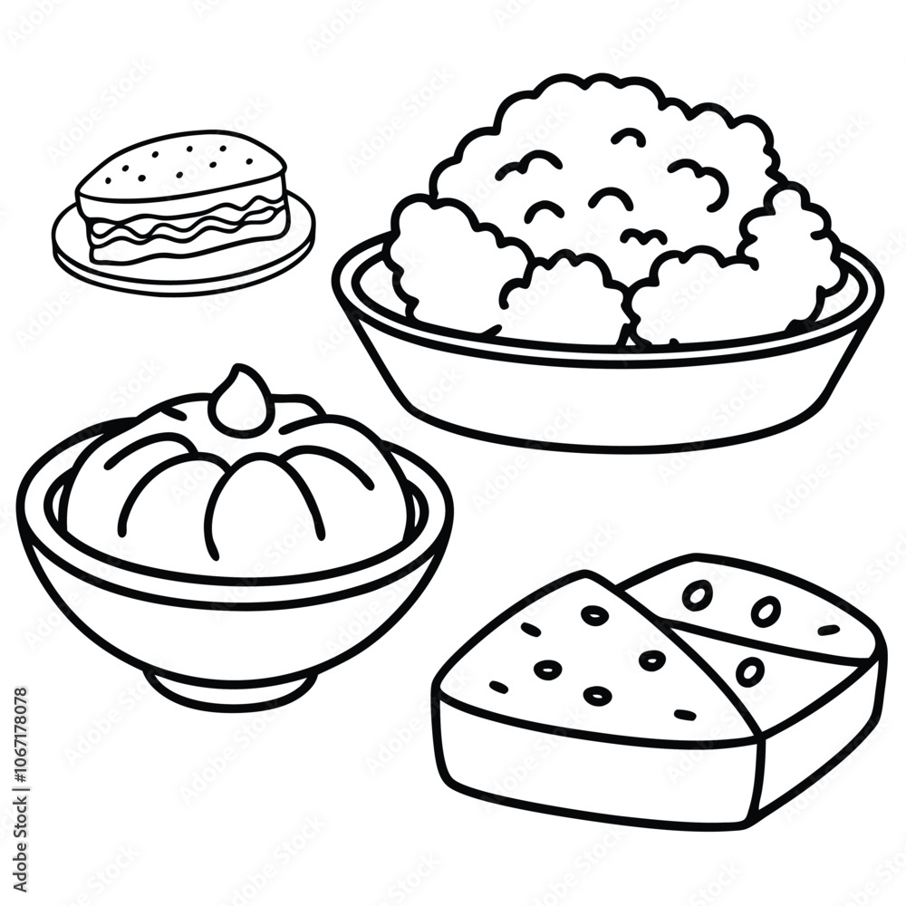 Line Art lunch food vector art collection on white background for healthy food project Line Art lunch food vector art collection on white background for healthy food project