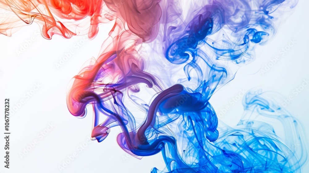 Abstract colorful smoke swirls in red and blue against white background Abstract colorful smoke swirls in red and blue against white background