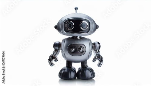 a tiny robot made of gelly in shades of gray, Isolated pure on White background PNG