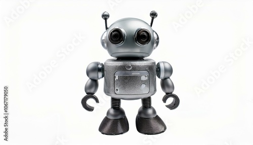 a tiny robot made of gelly in shades of gray, Isolated pure on White background PNG