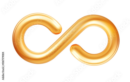 3D golden infinity symbol with smooth, rounded edges. Suitable for use in logo design, abstract elements in marketing materials, or web interfaces. This vector illustration conveys a sense of luxury, 