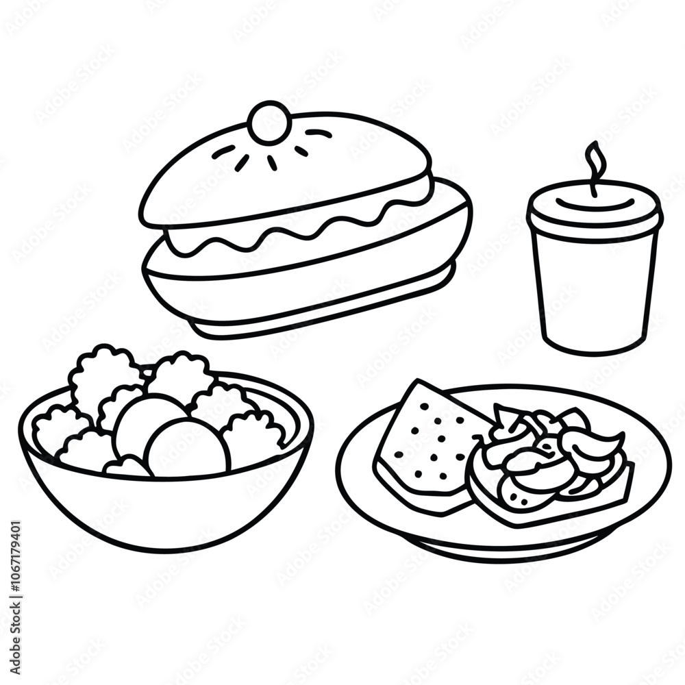 Line Art lunch food vector art collection on white background for healthy food project Line Art lunch food vector art collection on white background for healthy food project