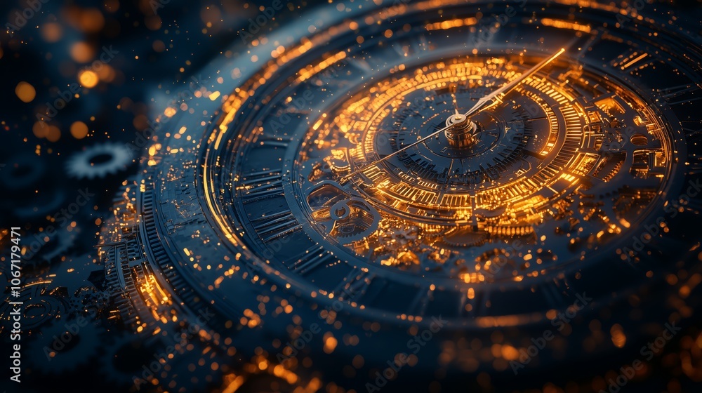 Abstract Clock Face with Gears and Financial Symbols Abstract Clock Face with Gears and Financial Symbols