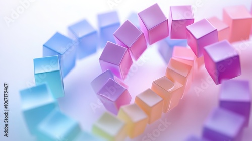A series of 3D cubes arranged in a spiral pattern, each with a different pastel color, floating on a white background.