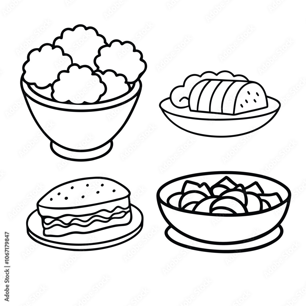 Line Art lunch food vector art collection on white background for healthy food project Line Art lunch food vector art collection on white background for healthy food project