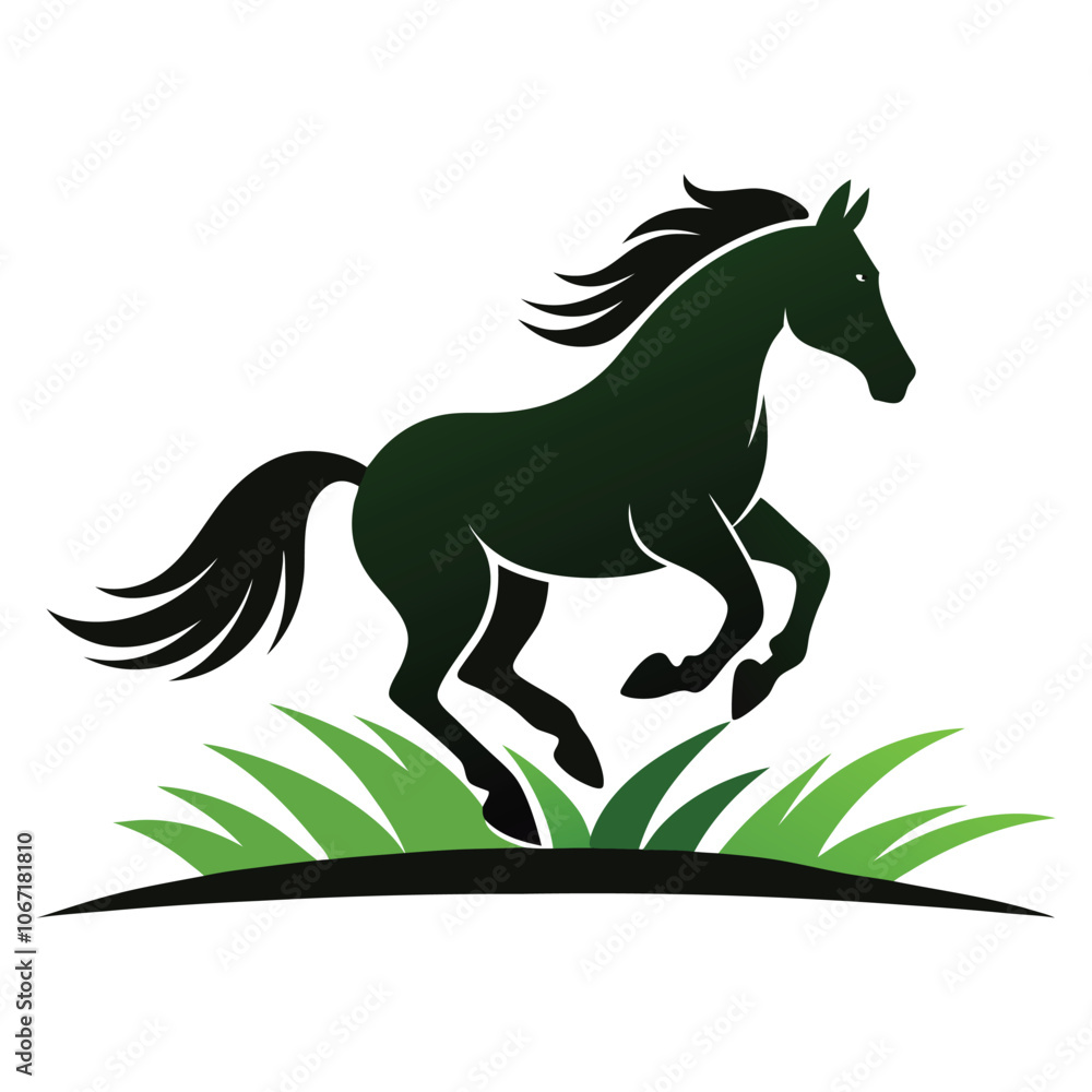 Obraz premium horse jumping on grass icon logo silhouette