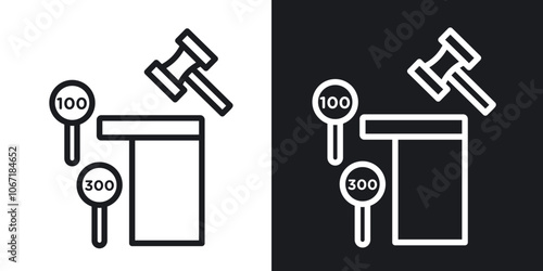 Auction icon in black and white outlined stroke