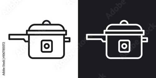 Pressure cooker icon in black and white outlined stroke