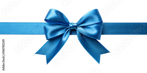 Blue satin ribbon bow Isolated on transparent background.
