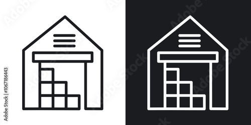 Warehouse icon in black and white outlined stroke