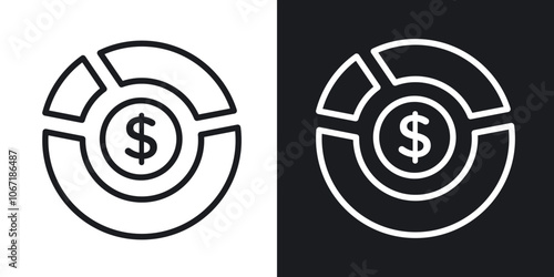 Asset allocation icon in black and white outlined stroke