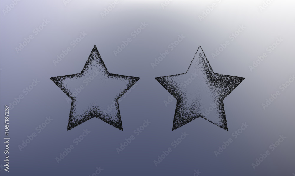 Obraz premium Star shadows from different angles. Noise grain background, pointillism dots gradient or dotwork pattern, vector stipple effect. Grain noise halftone or grainy texture or dotwork grain noise.