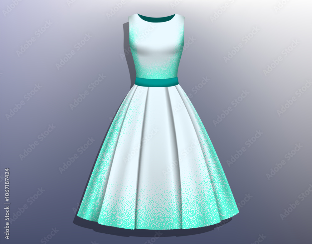 Dress for girl 3D realistic mockup. Background with grungy noise texture effect and copy space. Vector illustration with realistic light and shadow. Vector grainy gradient. Dress for girl 3D realistic mockup. Background with grungy noise texture effect and copy space. Vector illustration with realistic light and shadow. Vector grainy gradient.