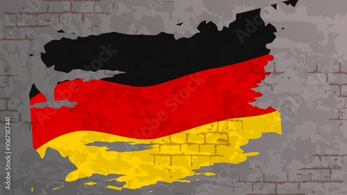 Street art national flag of Germany on a shabby brick wall. Realistic grunge effect. Great for poster, social media post, background. Officially sign of the Federal Republic of Germany