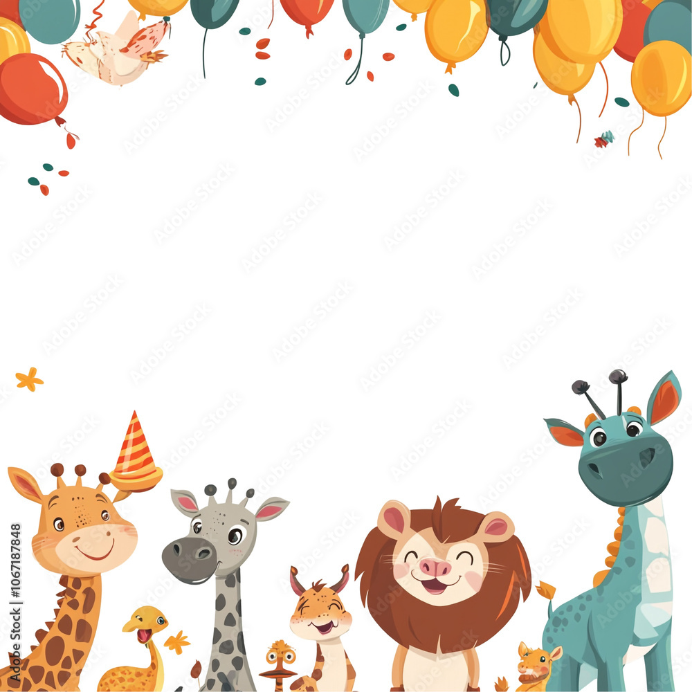 Obraz premium Birthday Party with Giraffes and Lion