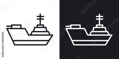 Warship icon in black and white outlined stroke