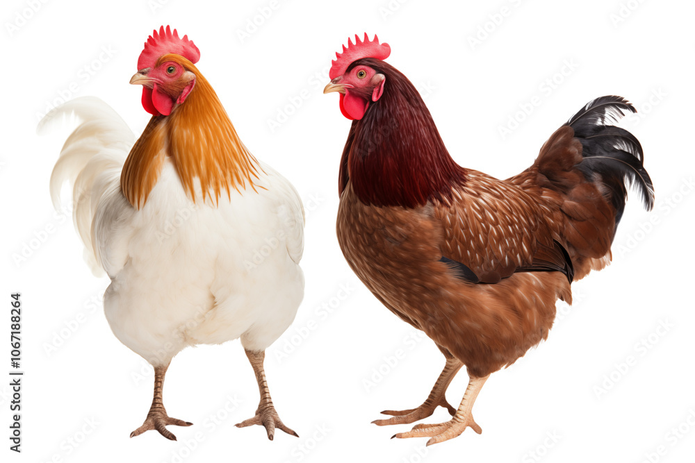 Two hens isolated on a transparent background. Two hens isolated on a transparent background.