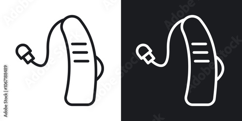 Hearing aid icon in black and white outlined stroke