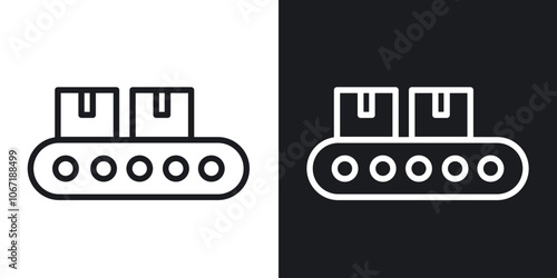 Conveyor belt icon in black and white outlined stroke