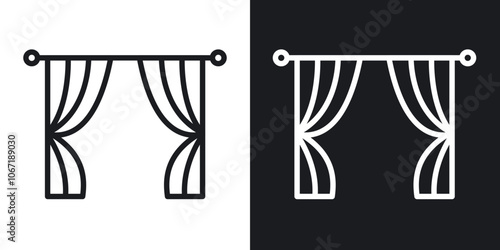 Curtains icon in black and white outlined stroke