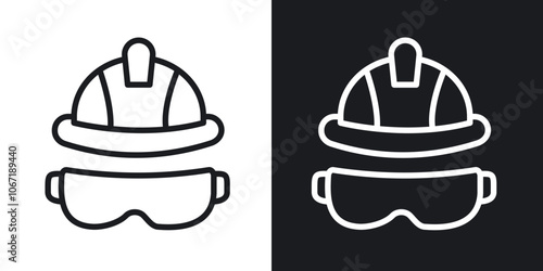 Safety helmet icon in black and white outlined stroke photo