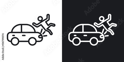 Car accident icon in black and white outlined stroke