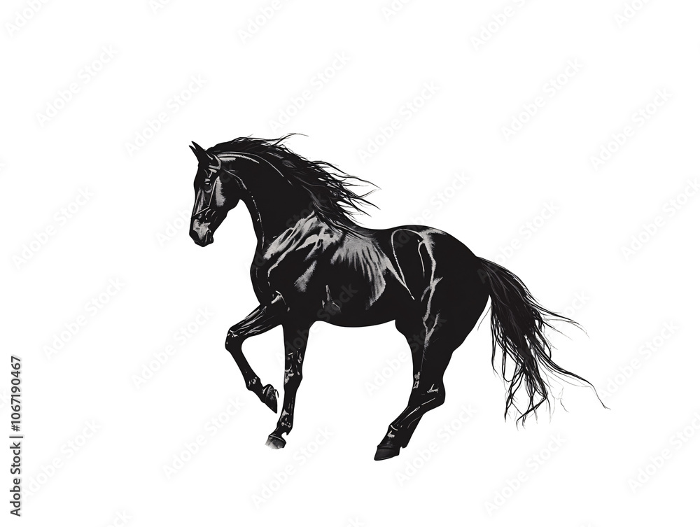 a black horse with long mane a black horse with long mane
