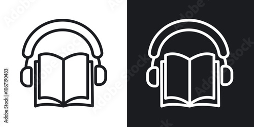 Audio book icon in black and white outlined stroke