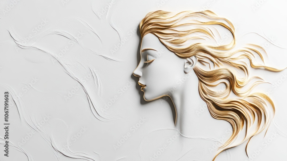 Artistic golden head of Venus on white, a minimalistic and refined representation of classic art Artistic golden head of Venus on white, a minimalistic and refined representation of classic art