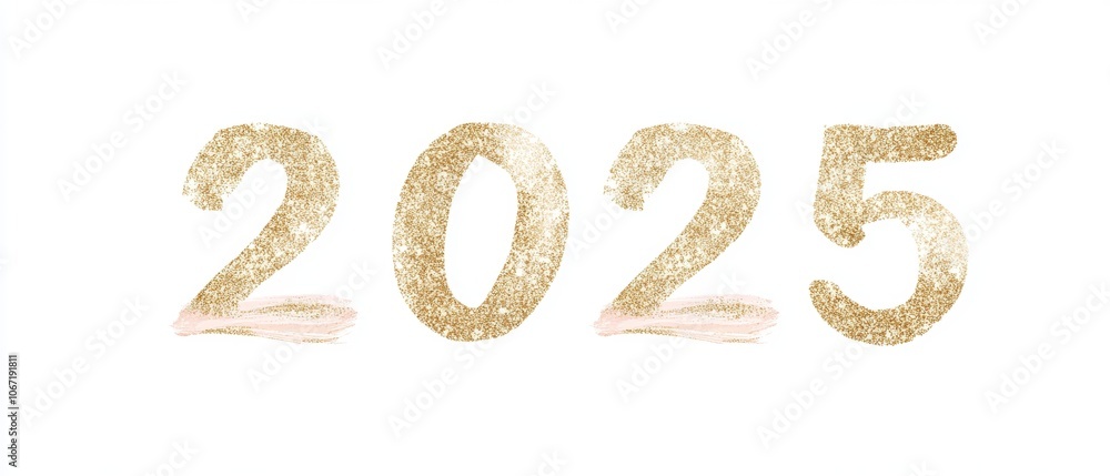 2025 written in golden glitter on a simple white background. Pink decorative accents add an artistic touch to this festive design. 2025 written in golden glitter on a simple white background. Pink decorative accents add an artistic touch to this festive design.