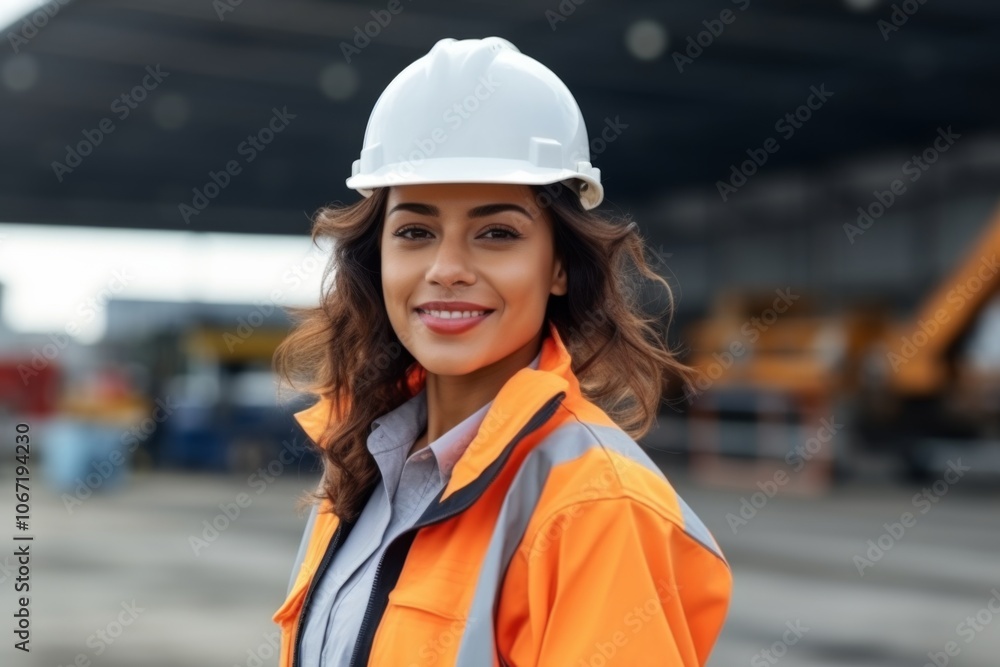 Portrait of a confident woman with reflective vest on dock Portrait of a confident woman with reflective vest on dock