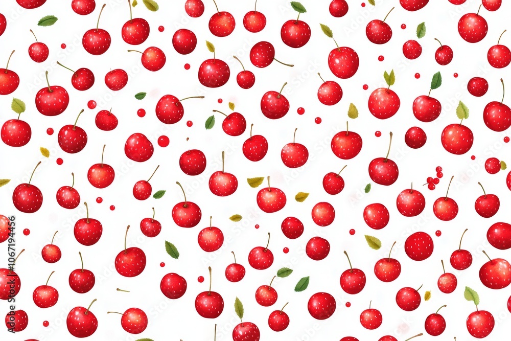 Seamless Pattern with Red Cherries on White Background Seamless Pattern with Red Cherries on White Background