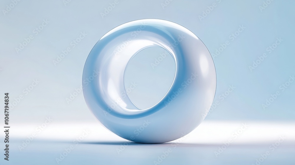 A single 3D torus rendered in a soft, matte finish, positioned on a gradient background of white to blue. A single 3D torus rendered in a soft, matte finish, positioned on a gradient background of white to blue.