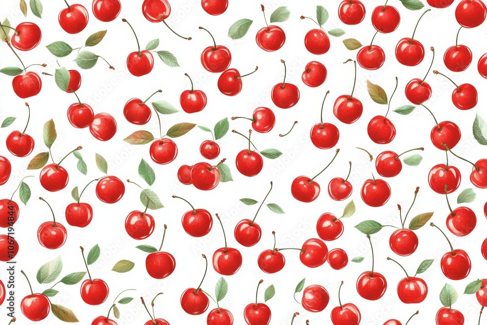 Seamless Pattern with Red Cherries on White Background, Vector Illustration Seamless Pattern with Red Cherries on White Background, Vector Illustration