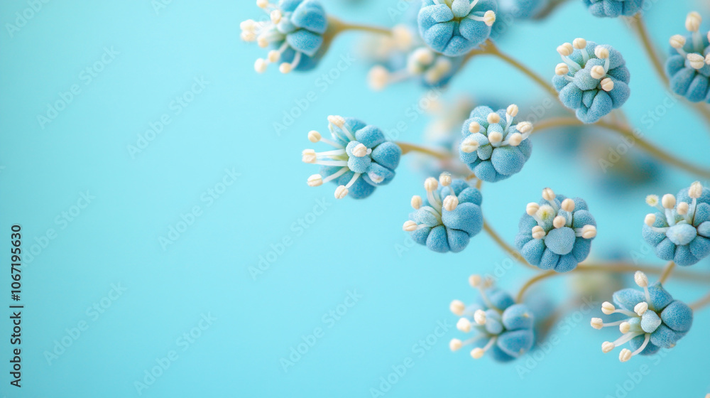 Delicate blue flowers blooming on soft turquoise background Delicate blue flowers blooming on soft turquoise background