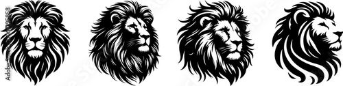set of lion head silhouette  vector